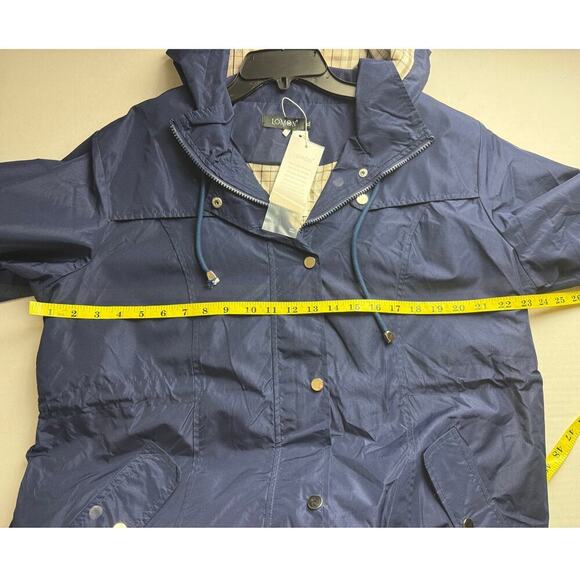 LOMON Women's Waterproof Hooded Raincoat - Navy Blue XL - Picture 3 of 8